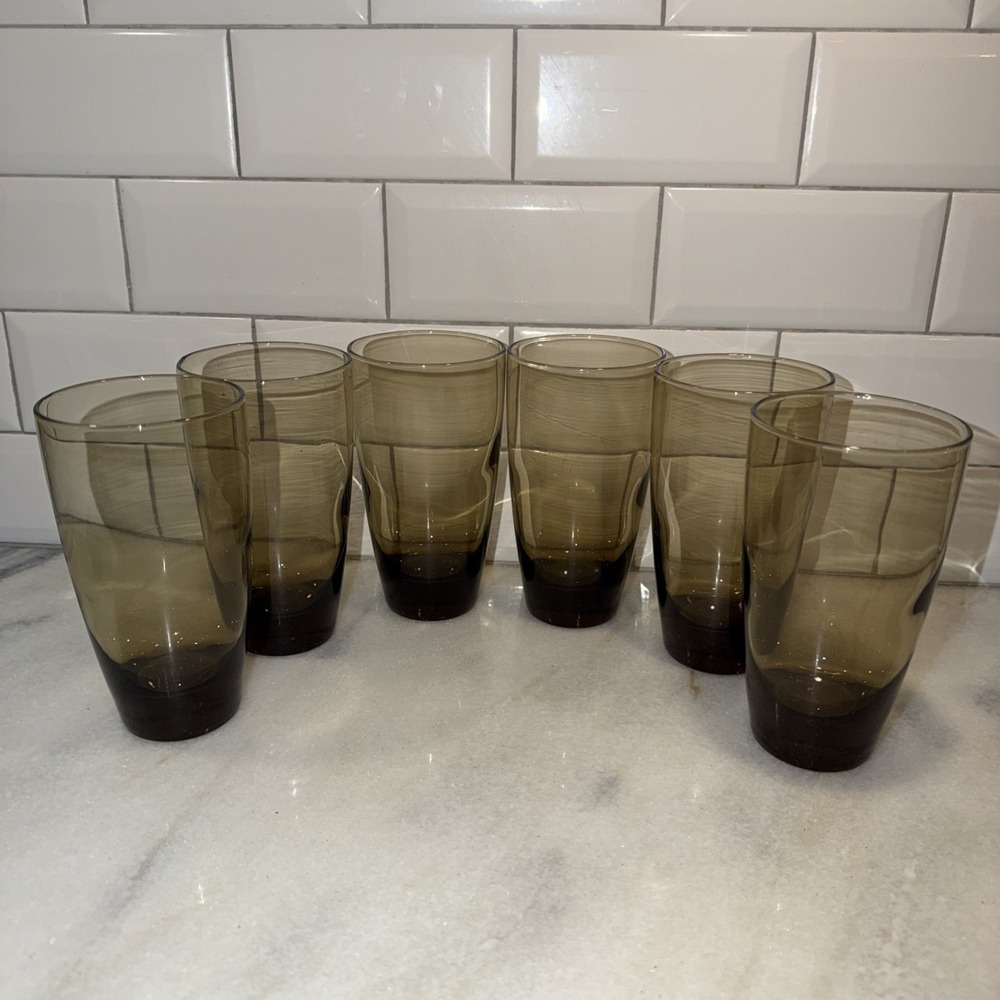 Vintage‎ Set Of 6 Tawny Smoke Brown Large Glasses Tumblers by Libbey GW0021